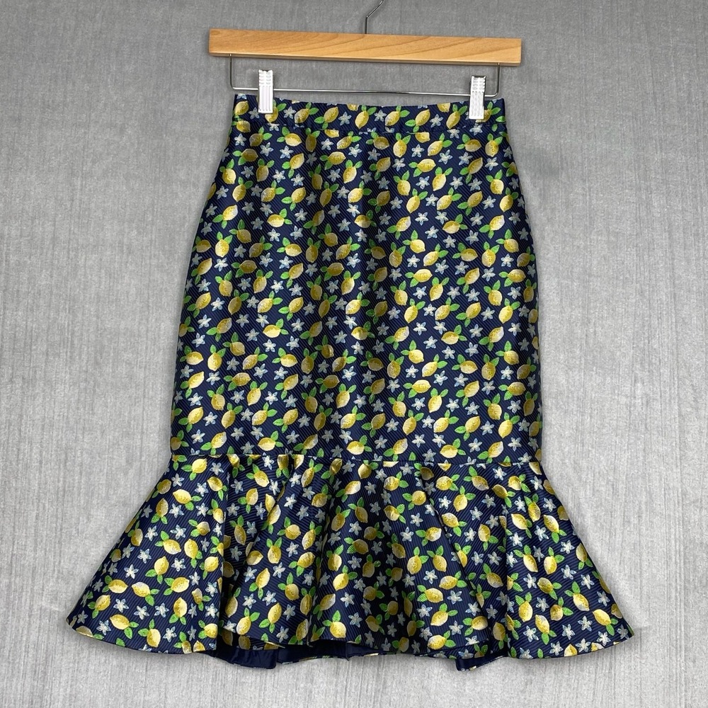J Crew Skirt Womens Size 0P Going Out Jacquard Fruit Satin Lemon Novelty